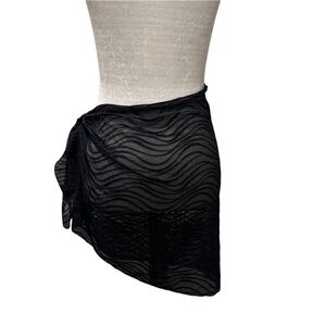 Black Mesh and Embroidery Sarong Wrap OS